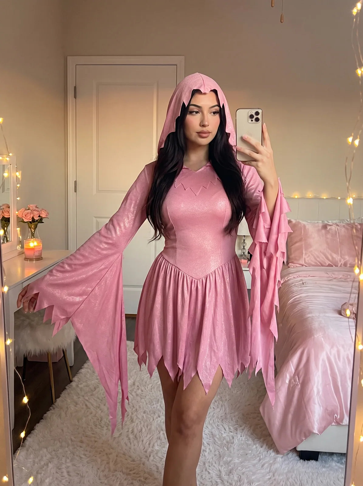 Glitter Pink Hooded Costume Dress