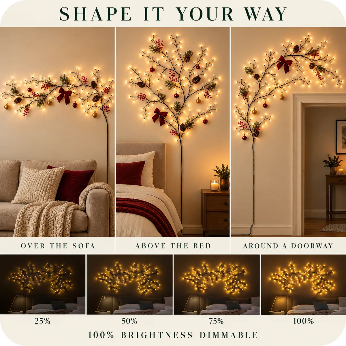 Pre-Decorated Holiday Willow Light Garland
