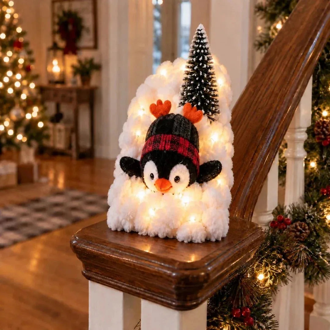 Penguin Faux Snow Staircase Garland