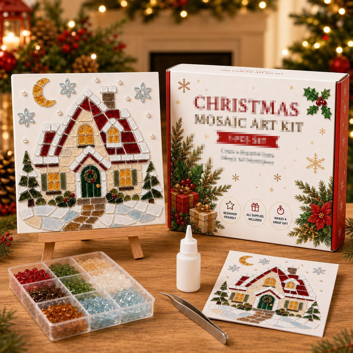 Poola Voidra 4 Pack 3D Christmas Gingerbread Man Sea Glass Art Kit - Easy Festive Craft Night