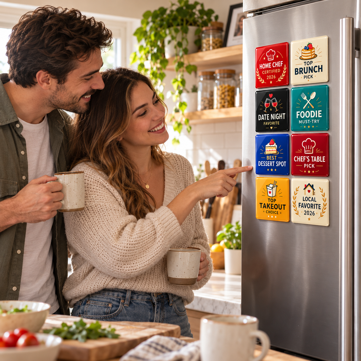 Foodie Badge Fridge Magnets Set | Glossy Dome Kitchen Decor
