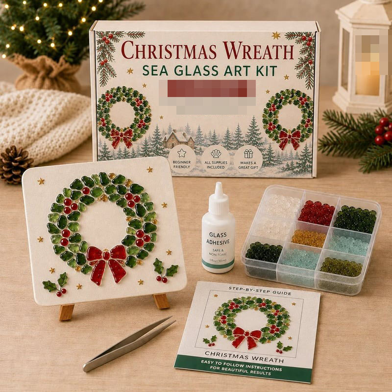 Poola Voidra 4 Pack 3D Christmas Gingerbread Man Sea Glass Art Kit - Easy Festive Craft Night