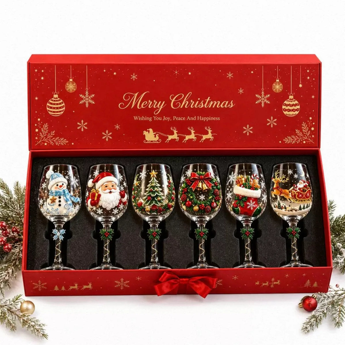 Holiday Painted Wine Glass