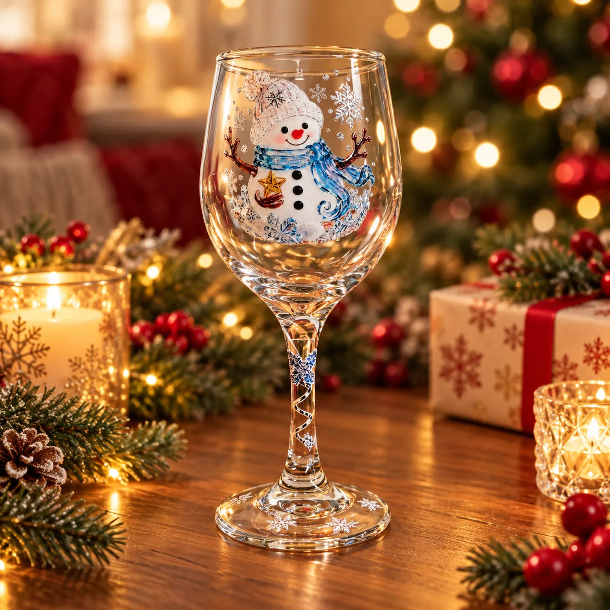 Holiday Painted Wine Glass