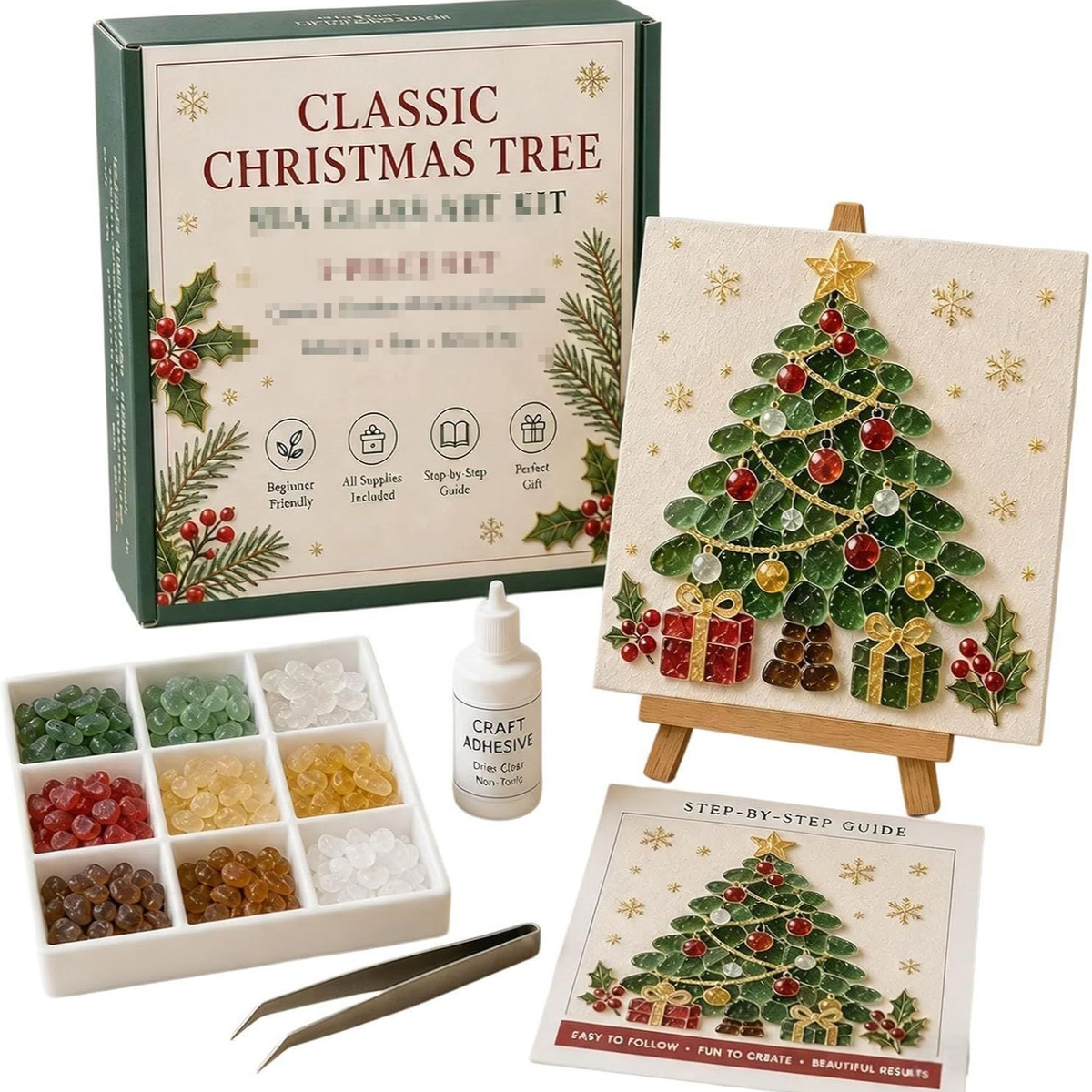 Poola Voidra 4 Pack 3D Christmas Gingerbread Man Sea Glass Art Kit - Easy Festive Craft Night