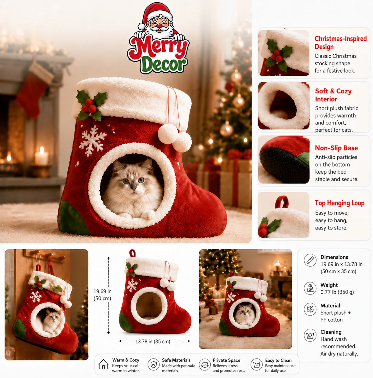 Sherpa Trim Holiday Cat Bed