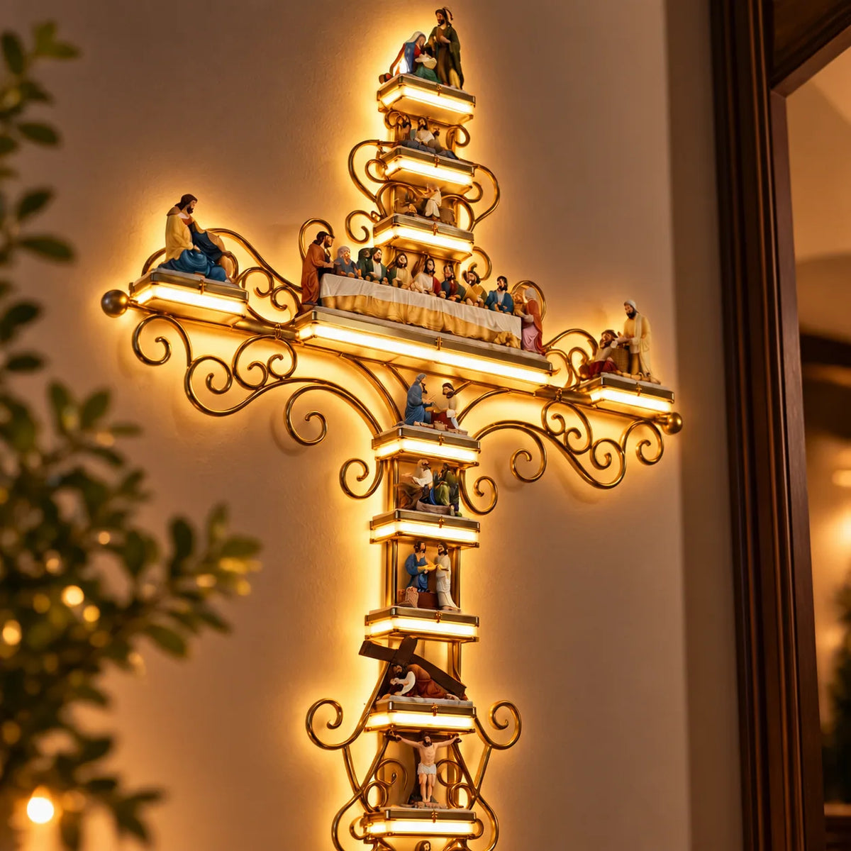 Illuminated Biblical Scene Wall Cross