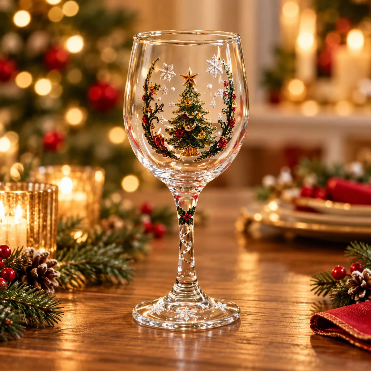 Holiday Painted Wine Glass