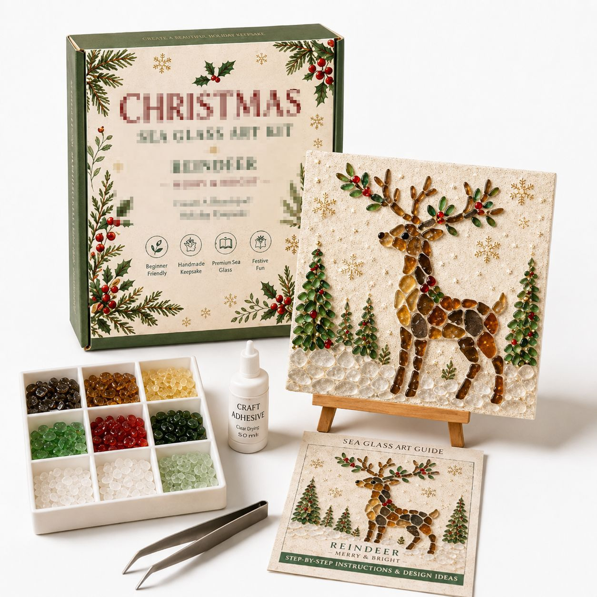 Poola Voidra 4 Pack 3D Christmas Gingerbread Man Sea Glass Art Kit - Easy Festive Craft Night