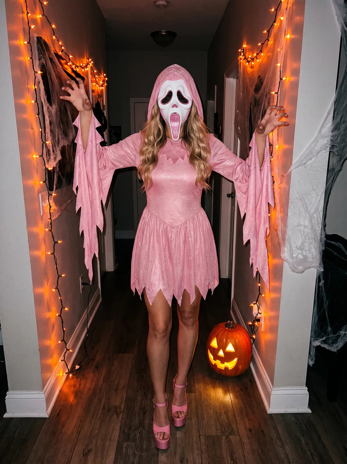 Glitter Pink Hooded Costume Dress