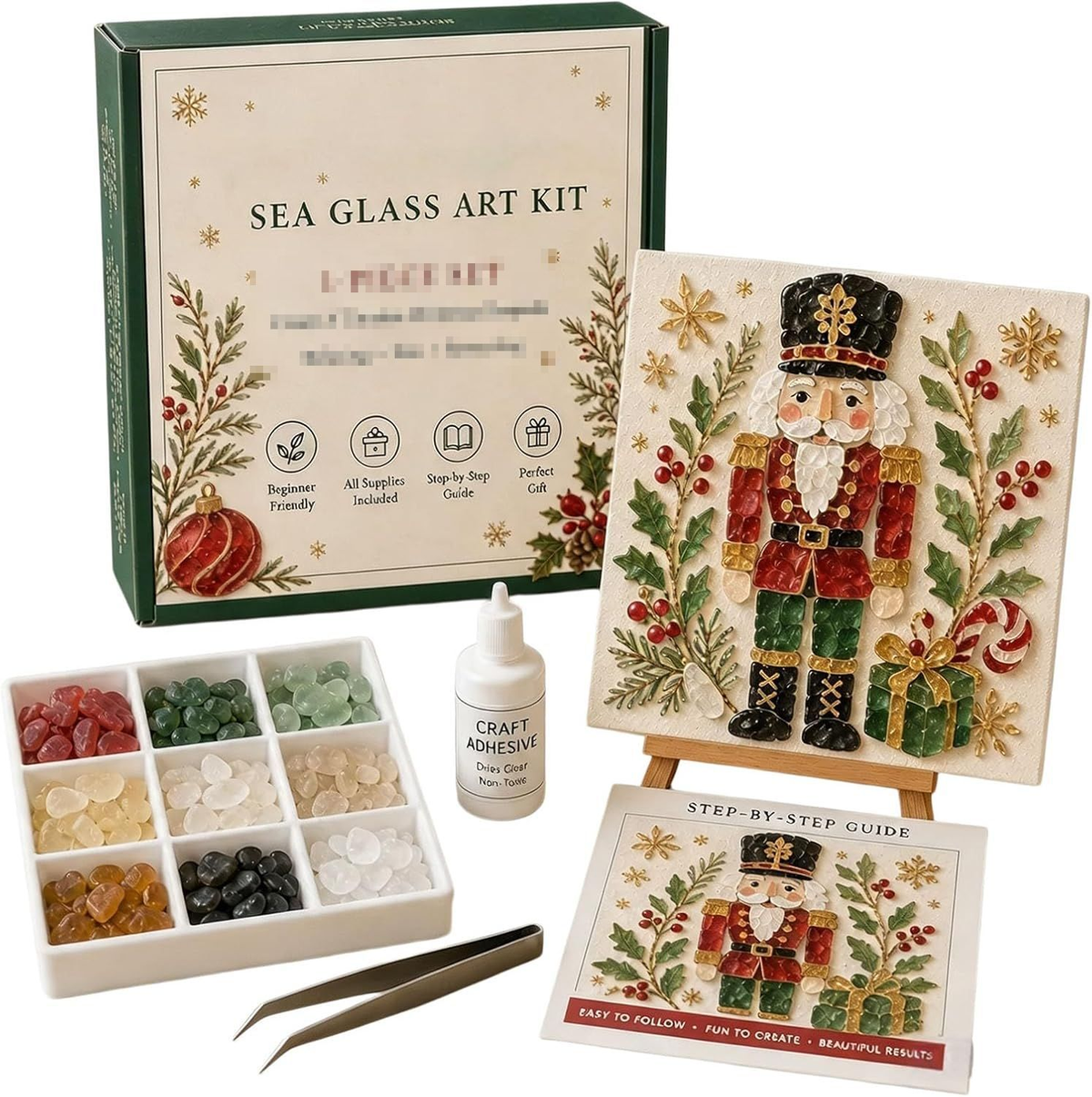Poola Voidra 4 Pack 3D Christmas Gingerbread Man Sea Glass Art Kit - Easy Festive Craft Night