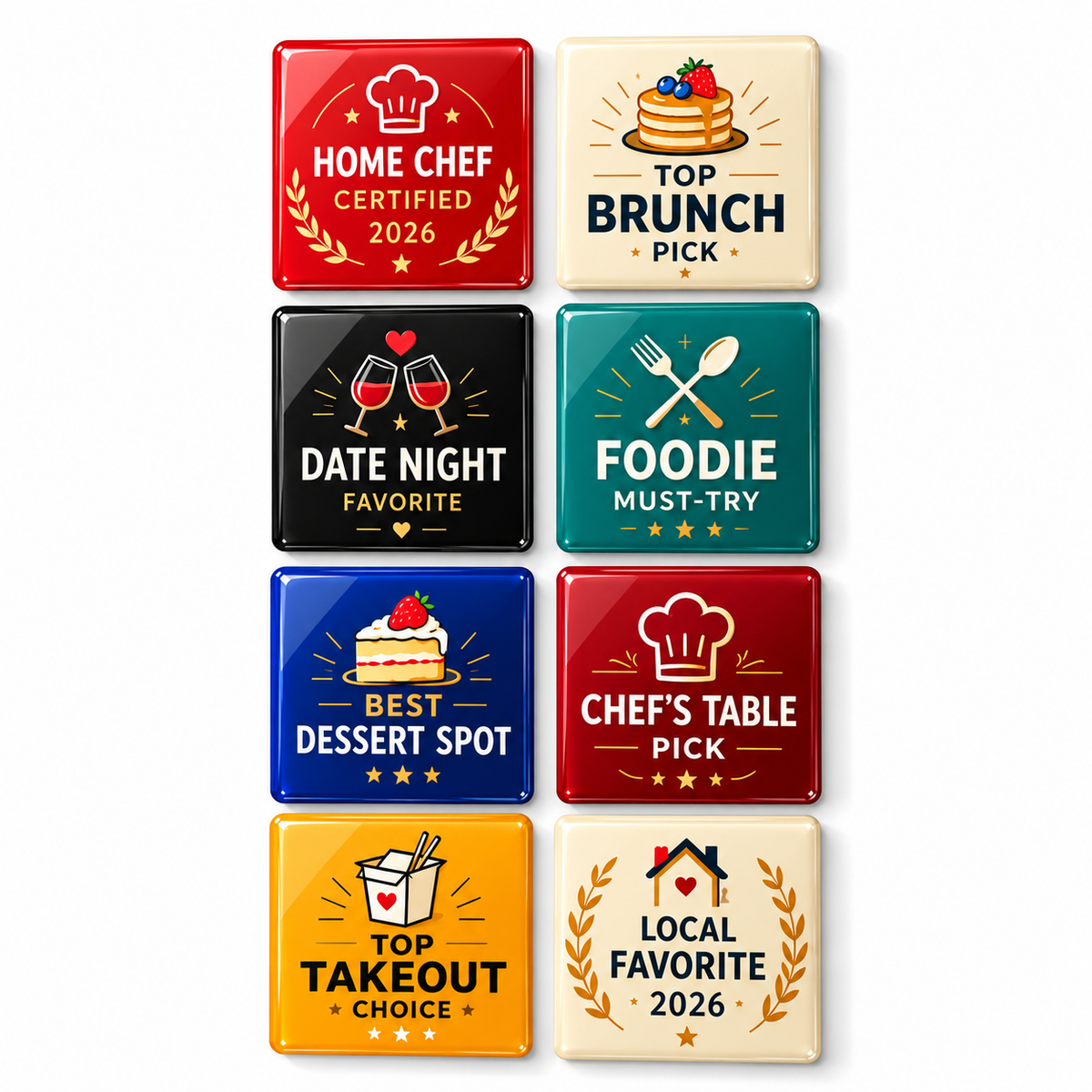 Foodie Badge Fridge Magnets Set | Glossy Dome Kitchen Decor