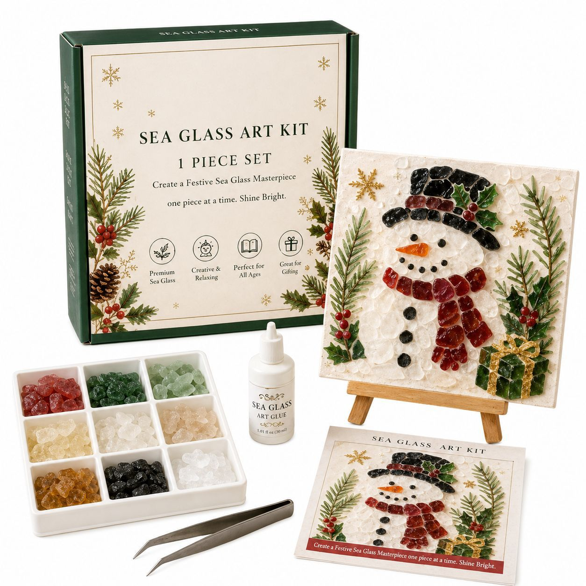 Poola Voidra 4 Pack 3D Christmas Gingerbread Man Sea Glass Art Kit - Easy Festive Craft Night