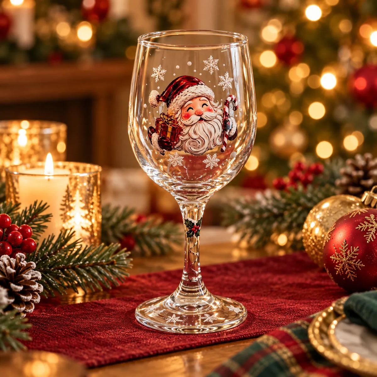 Holiday Painted Wine Glass