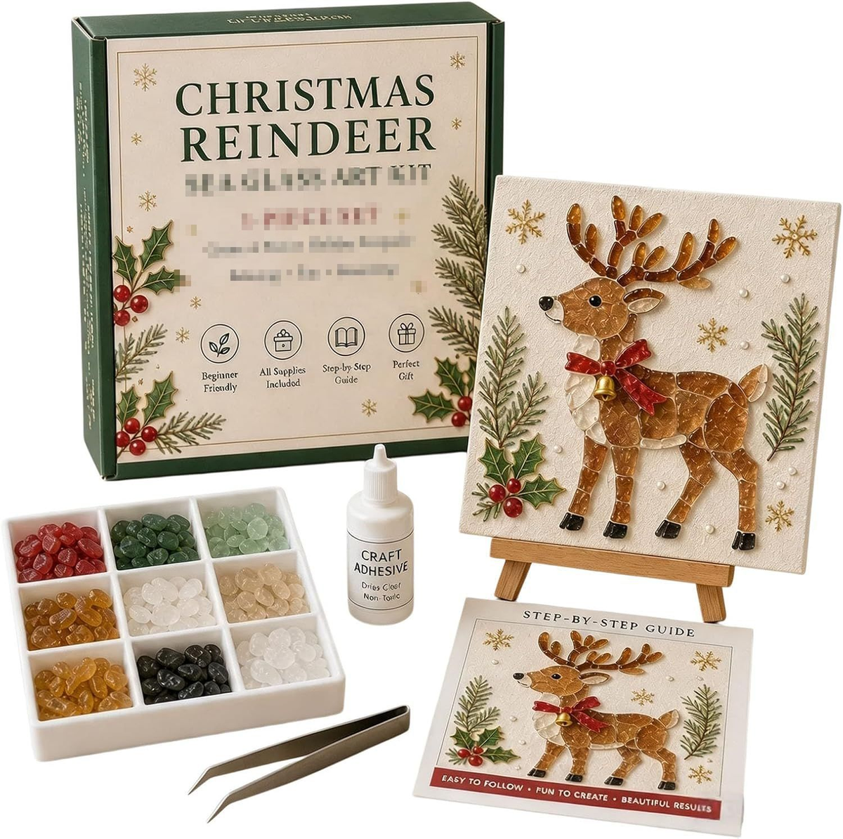 Poola Voidra 4 Pack 3D Christmas Gingerbread Man Sea Glass Art Kit - Easy Festive Craft Night