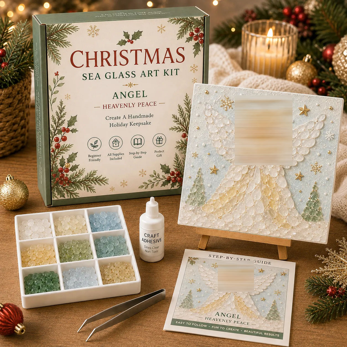 Poola Voidra 4 Pack 3D Christmas Gingerbread Man Sea Glass Art Kit - Easy Festive Craft Night