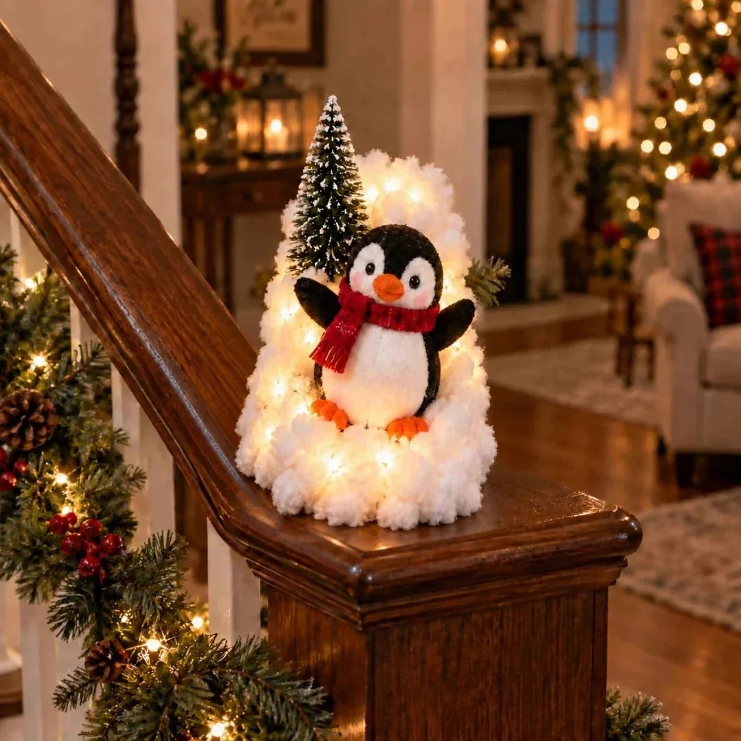 Penguin Faux Snow Staircase Garland