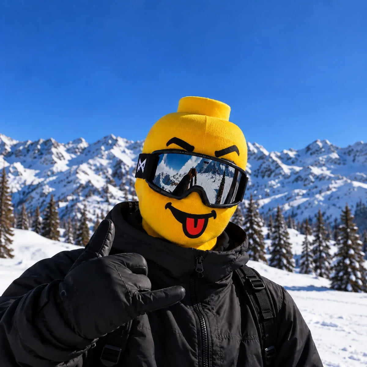 Funny Yellow Tongue-Out Face Knit Balaclava | Winter Ski & Snowboard Mask