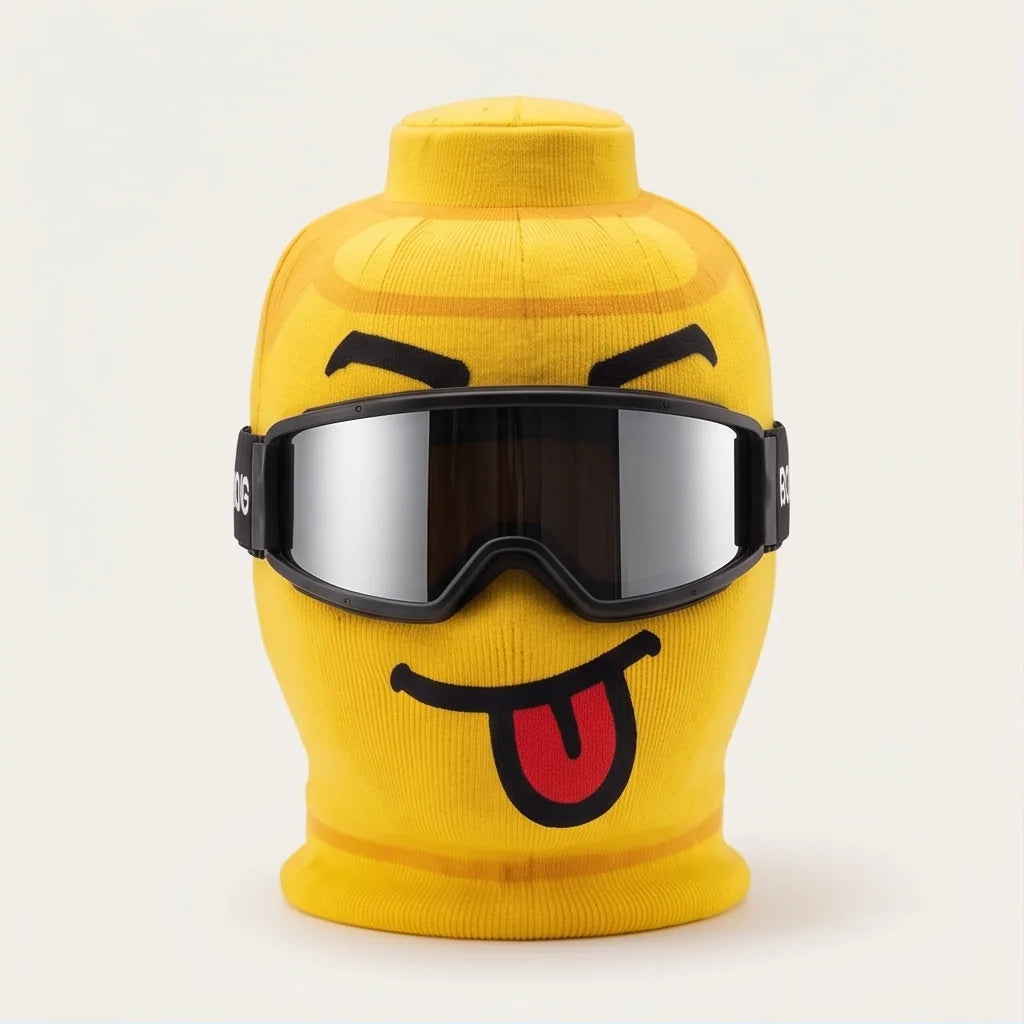 Funny Yellow Tongue-Out Face Knit Balaclava | Winter Ski & Snowboard Mask