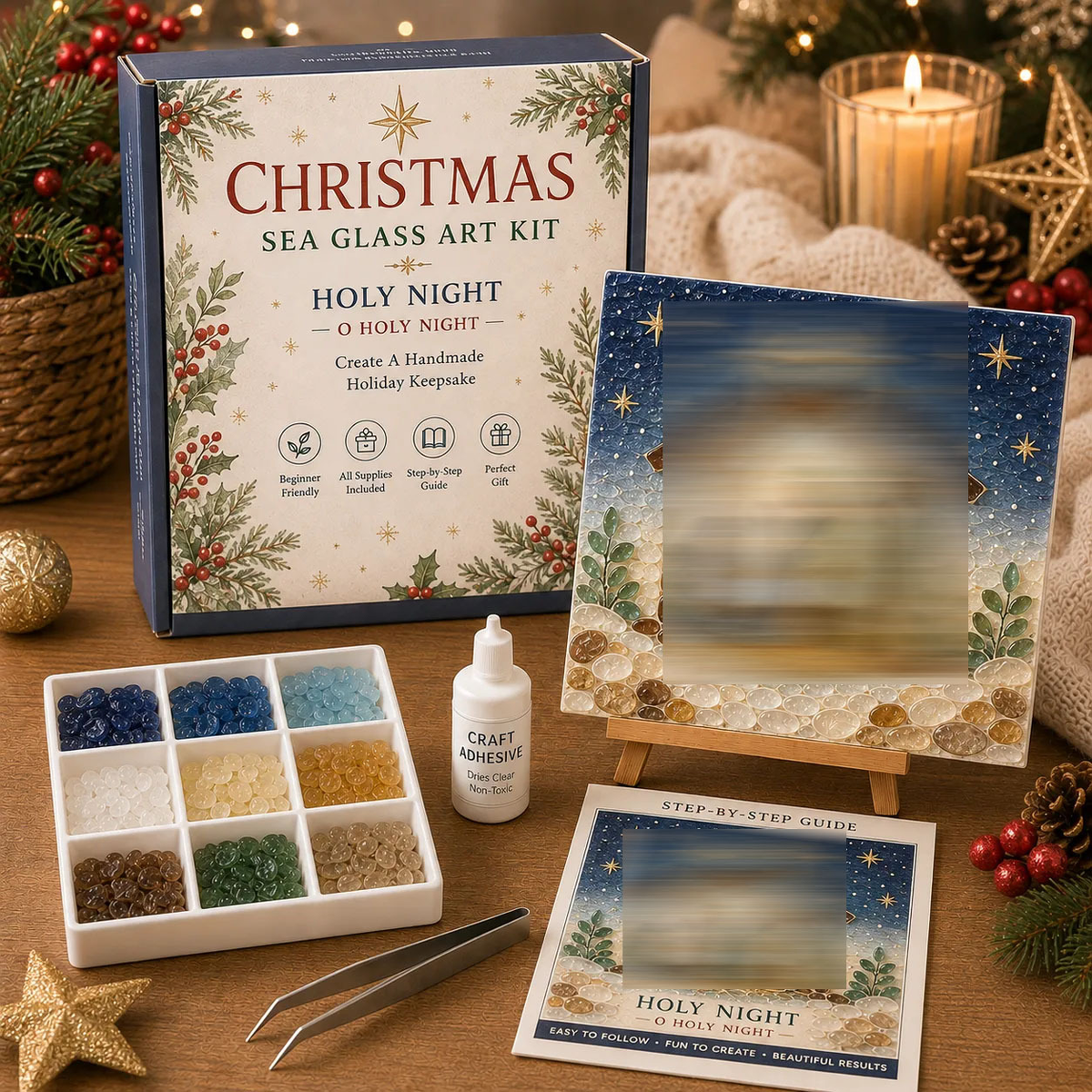 Poola Voidra 4 Pack 3D Christmas Gingerbread Man Sea Glass Art Kit - Easy Festive Craft Night