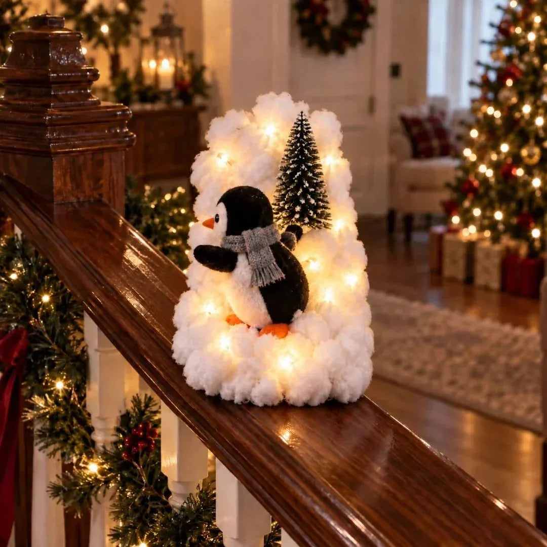 Penguin Faux Snow Staircase Garland