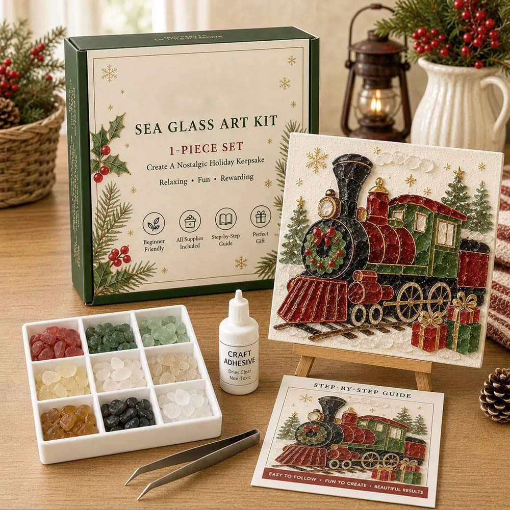 Poola Voidra 4 Pack 3D Christmas Gingerbread Man Sea Glass Art Kit - Easy Festive Craft Night