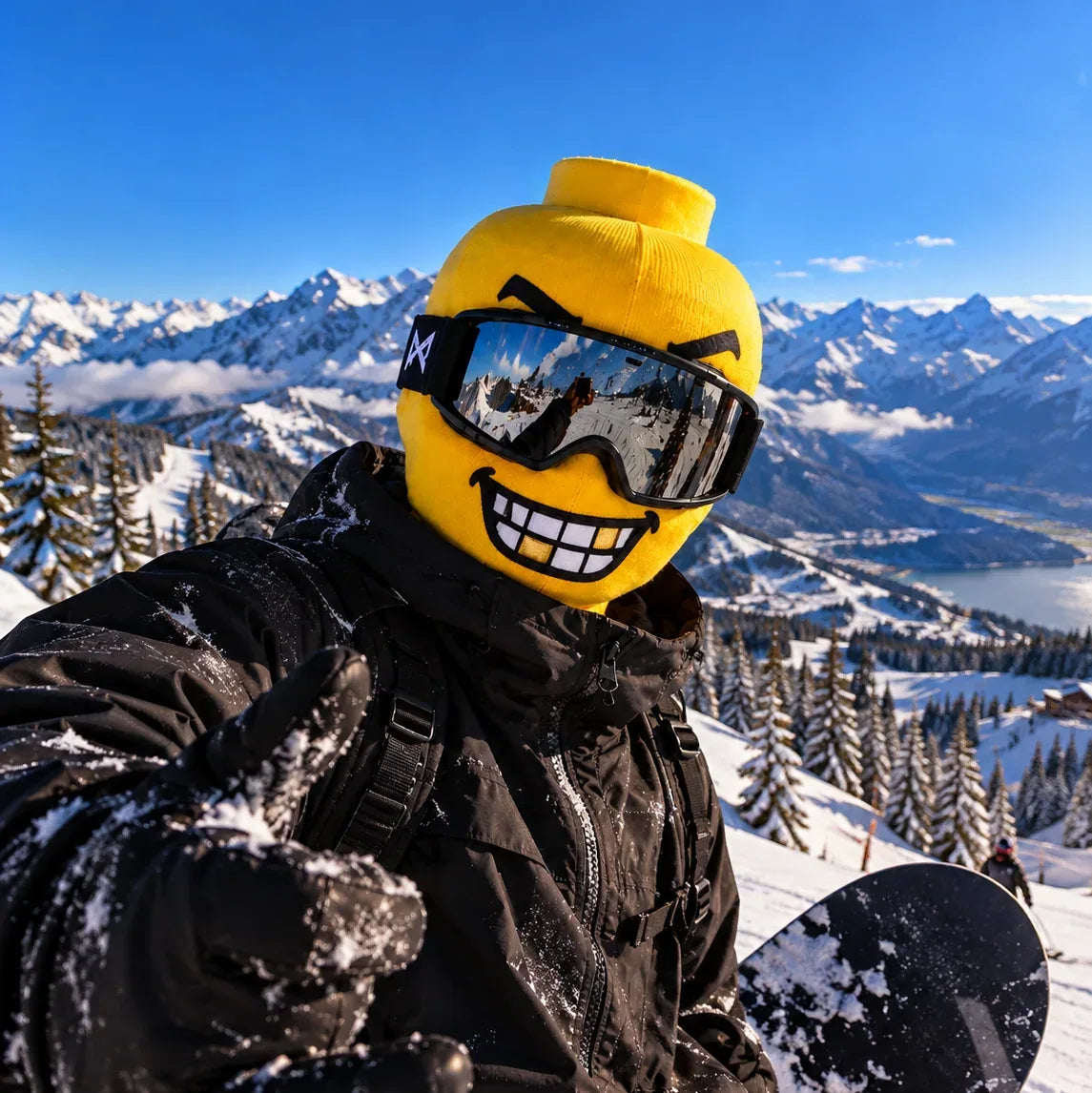 Funny Yellow Tongue-Out Face Knit Balaclava | Winter Ski & Snowboard Mask
