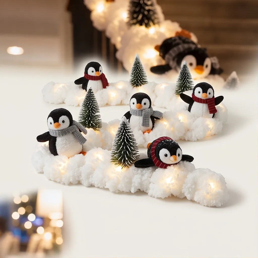 Penguin Faux Snow Staircase Garland