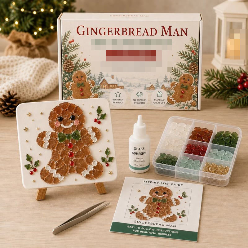 Poola Voidra 4 Pack 3D Christmas Gingerbread Man Sea Glass Art Kit - Easy Festive Craft Night
