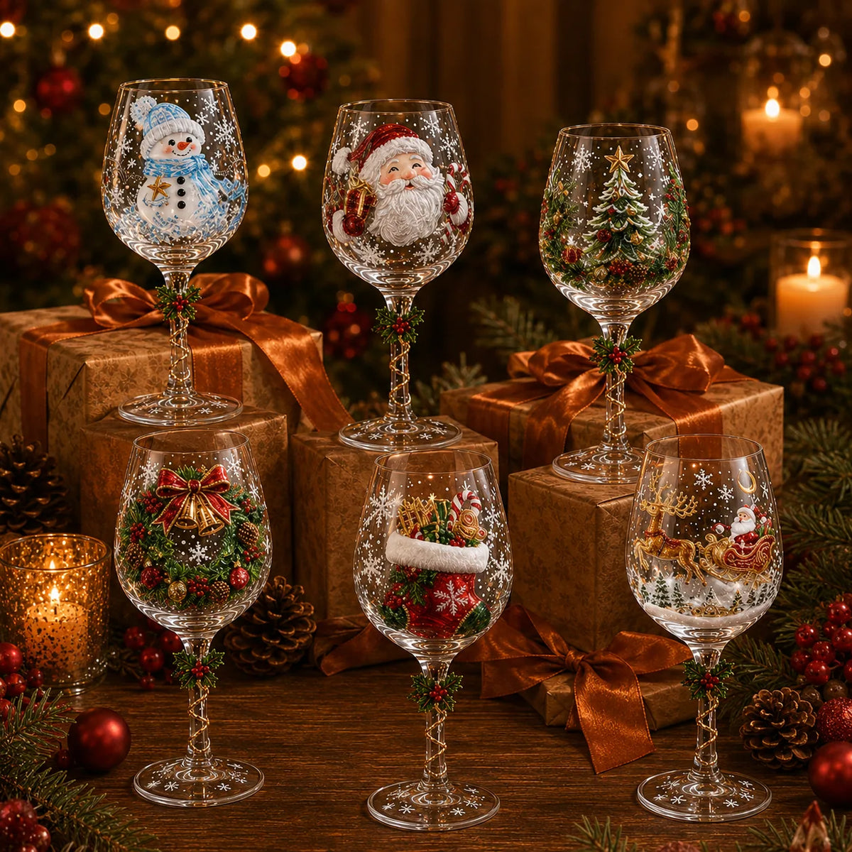Holiday Painted Wine Glass