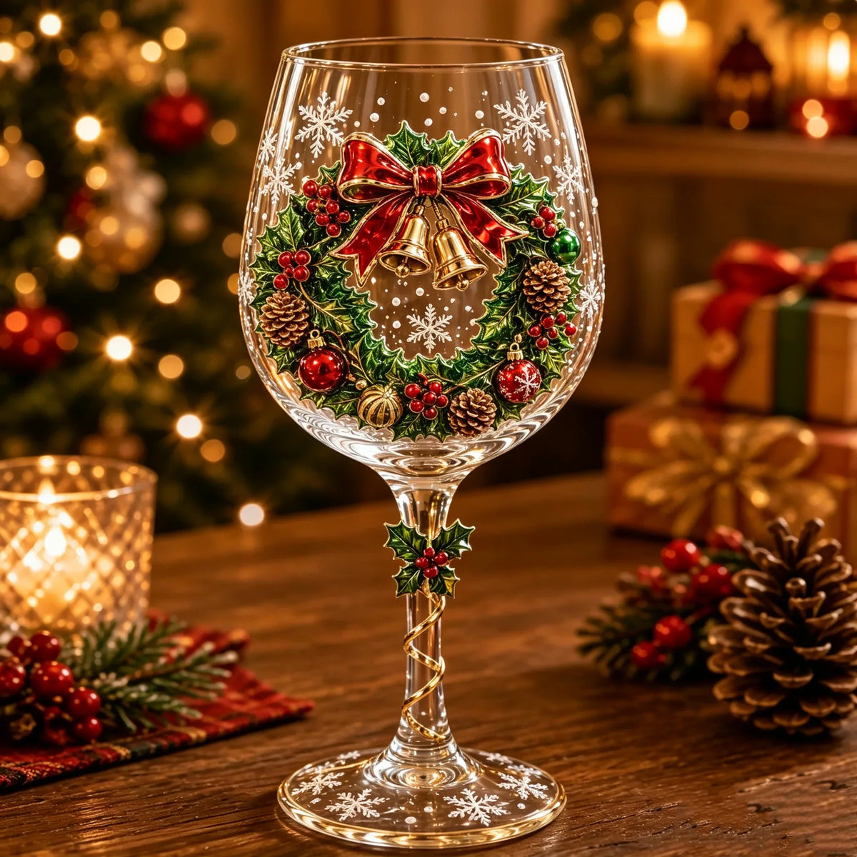 Holiday Painted Wine Glass