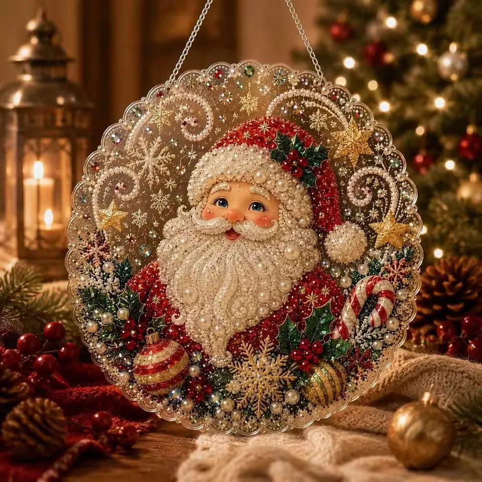 Pearl & Rhinestone Santa Ornament