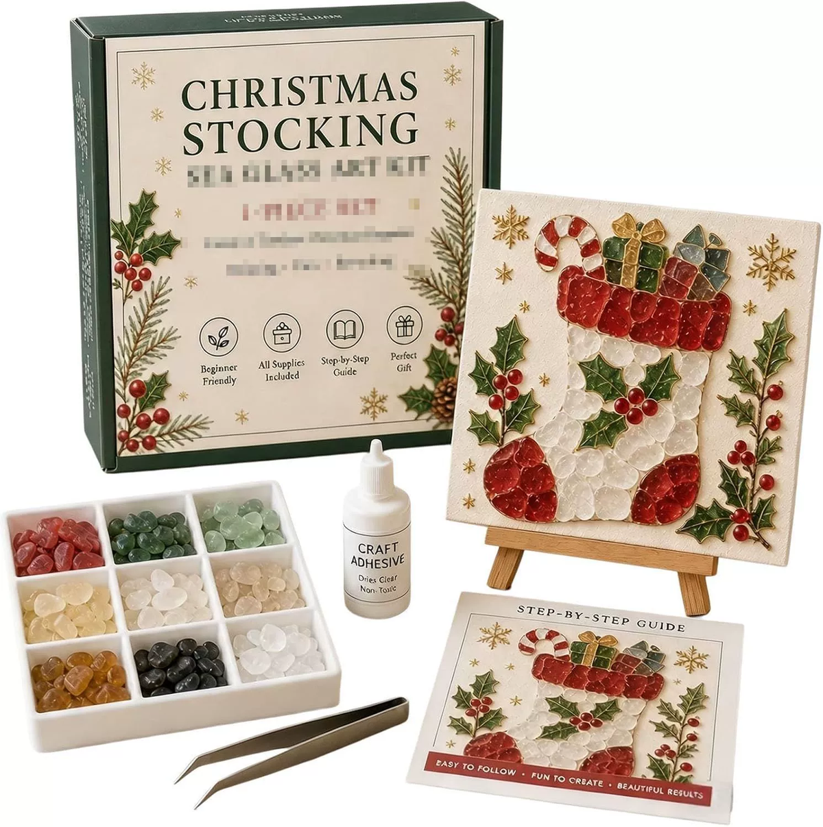 Poola Voidra 4 Pack 3D Christmas Gingerbread Man Sea Glass Art Kit - Easy Festive Craft Night