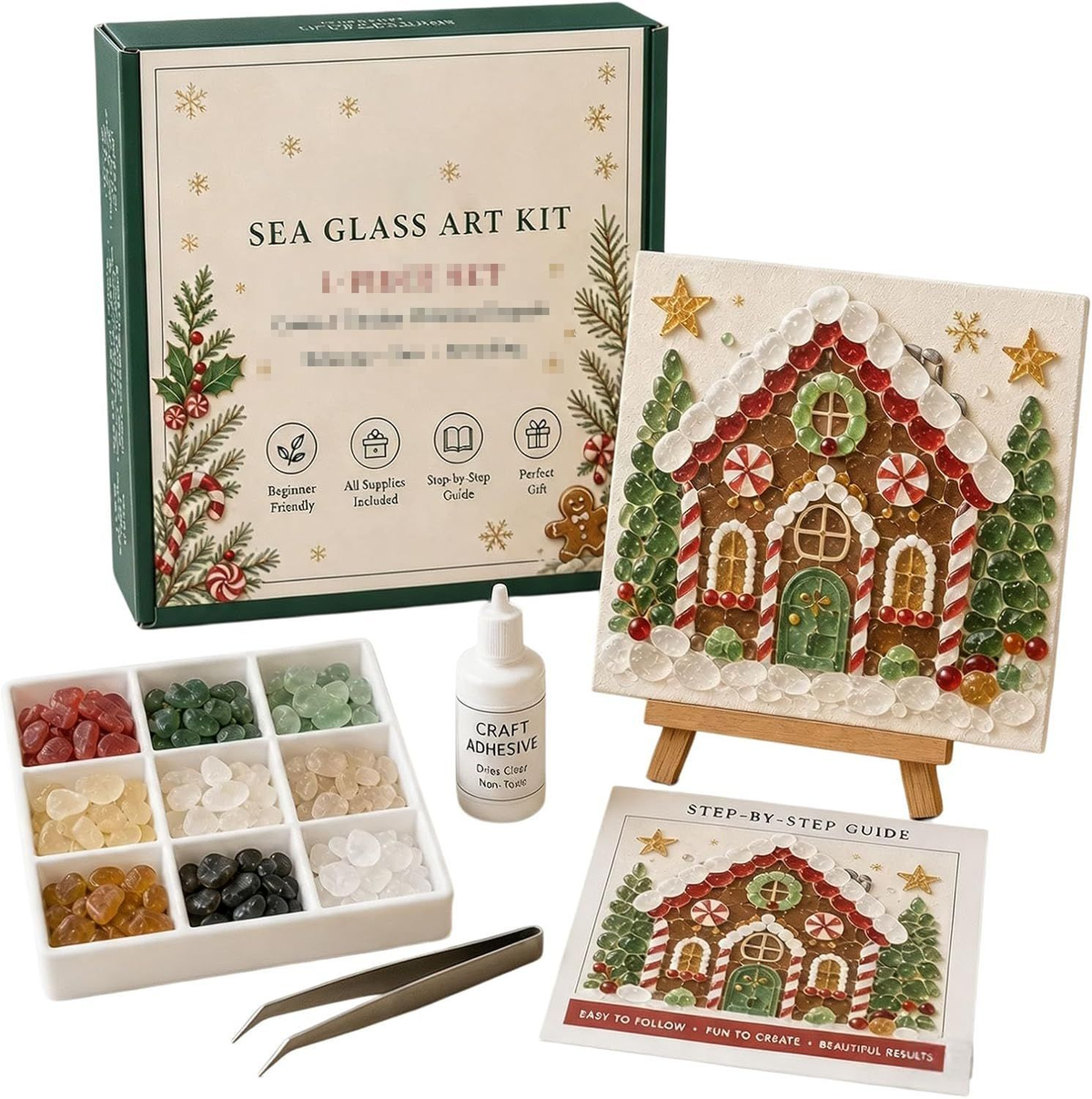 Poola Voidra 4 Pack 3D Christmas Gingerbread Man Sea Glass Art Kit - Easy Festive Craft Night