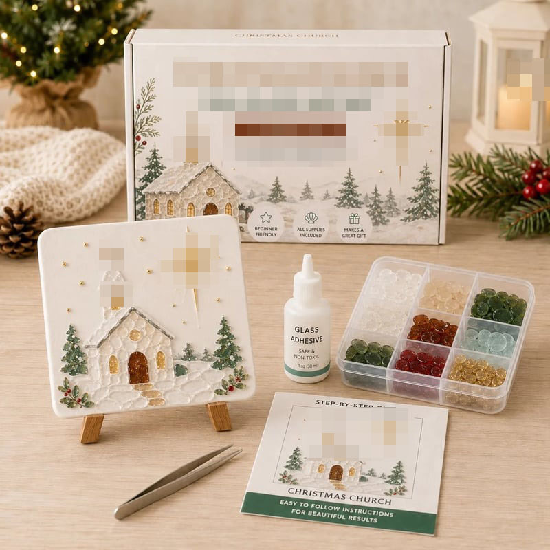 Poola Voidra 4 Pack 3D Christmas Gingerbread Man Sea Glass Art Kit - Easy Festive Craft Night