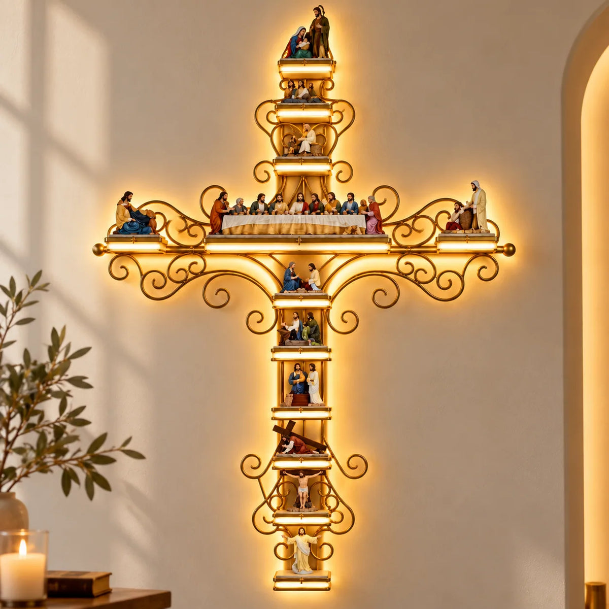 Illuminated Biblical Scene Wall Cross