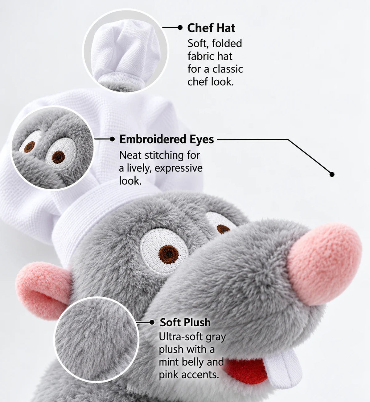 Rat Chef Plush Headband and Clips