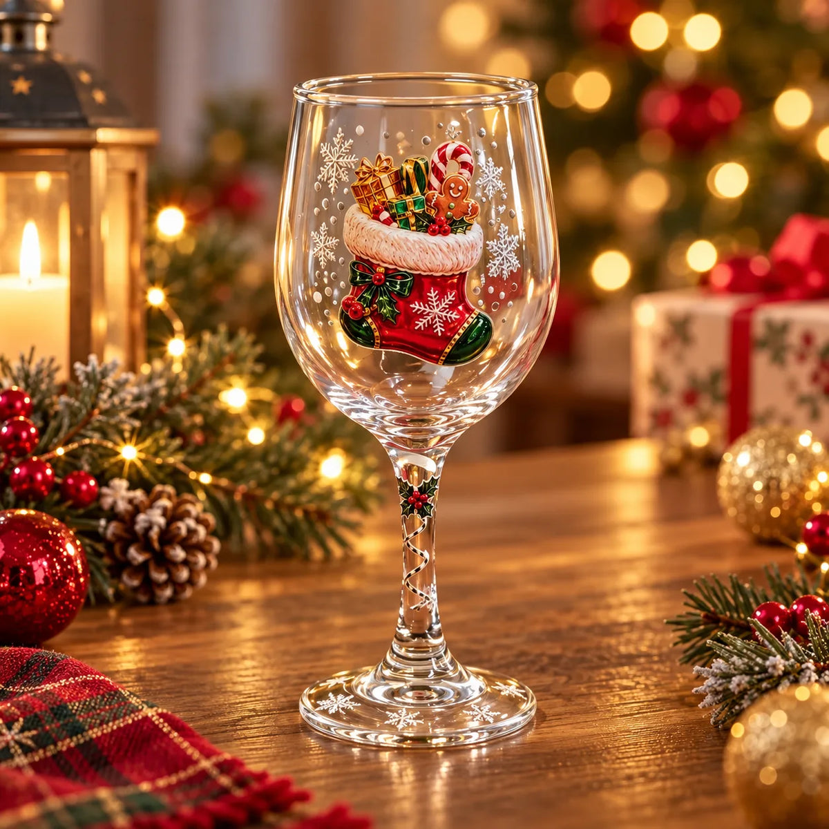 Holiday Painted Wine Glass