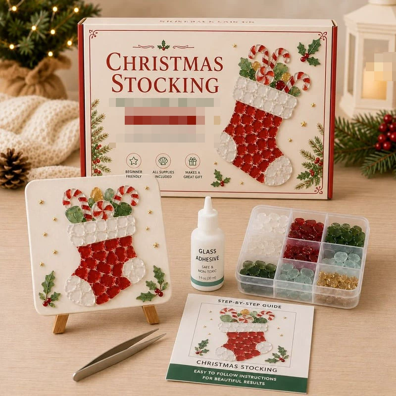 Poola Voidra 4 Pack 3D Christmas Gingerbread Man Sea Glass Art Kit - Easy Festive Craft Night