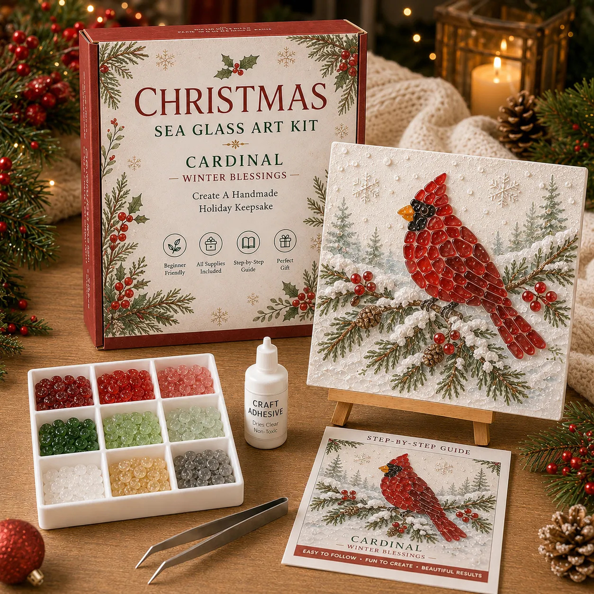 Poola Voidra 4 Pack 3D Christmas Gingerbread Man Sea Glass Art Kit - Easy Festive Craft Night