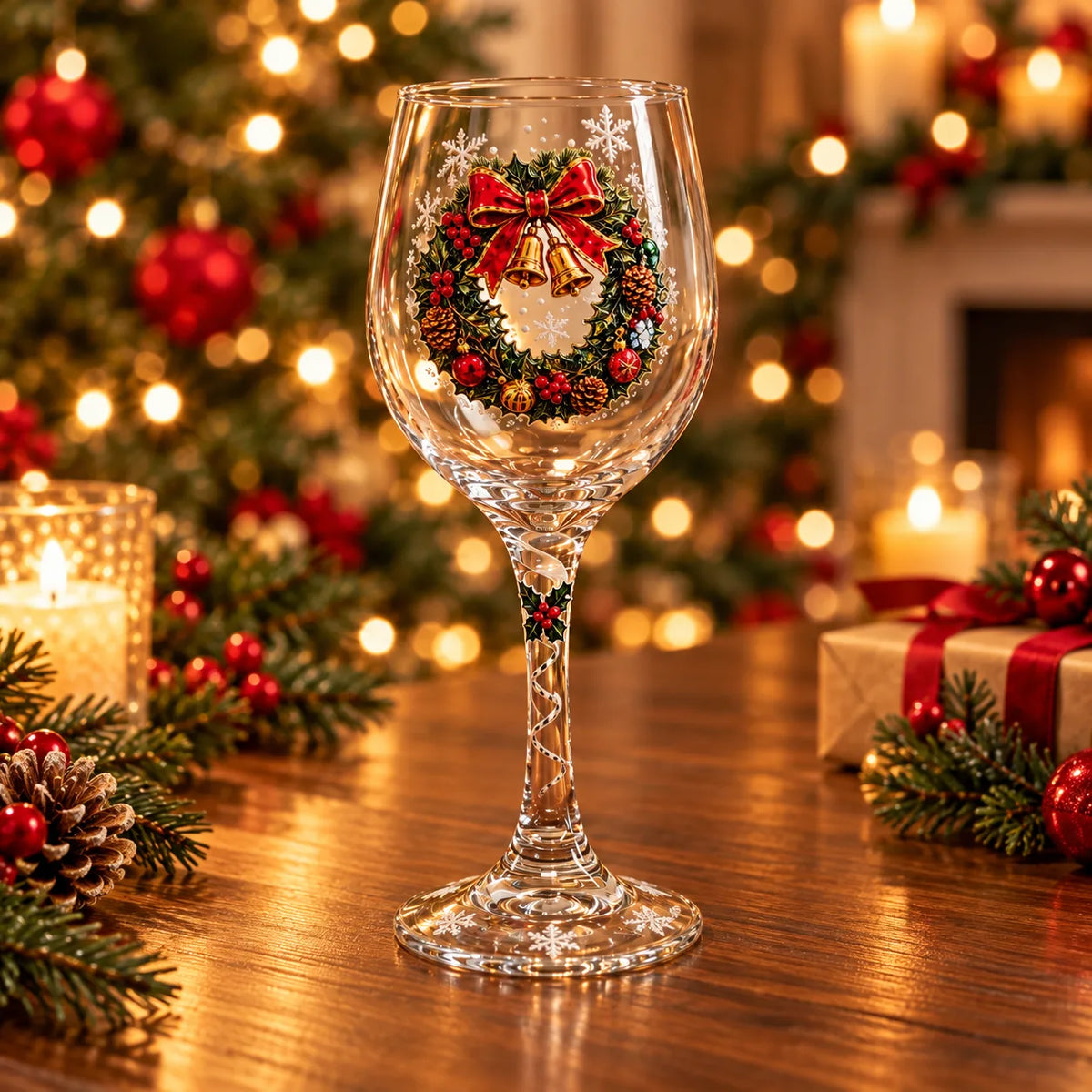 Holiday Painted Wine Glass