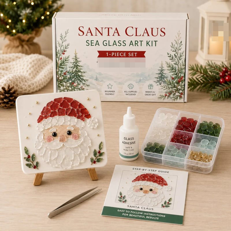 Poola Voidra 4 Pack 3D Christmas Gingerbread Man Sea Glass Art Kit - Easy Festive Craft Night