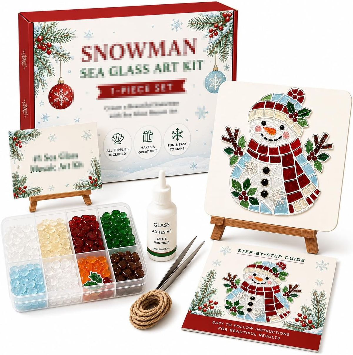 Poola Voidra 4 Pack 3D Christmas Gingerbread Man Sea Glass Art Kit - Easy Festive Craft Night