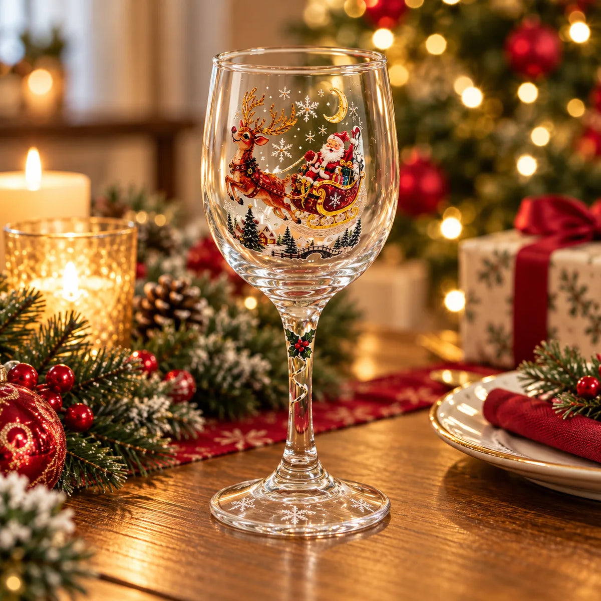 Holiday Painted Wine Glass