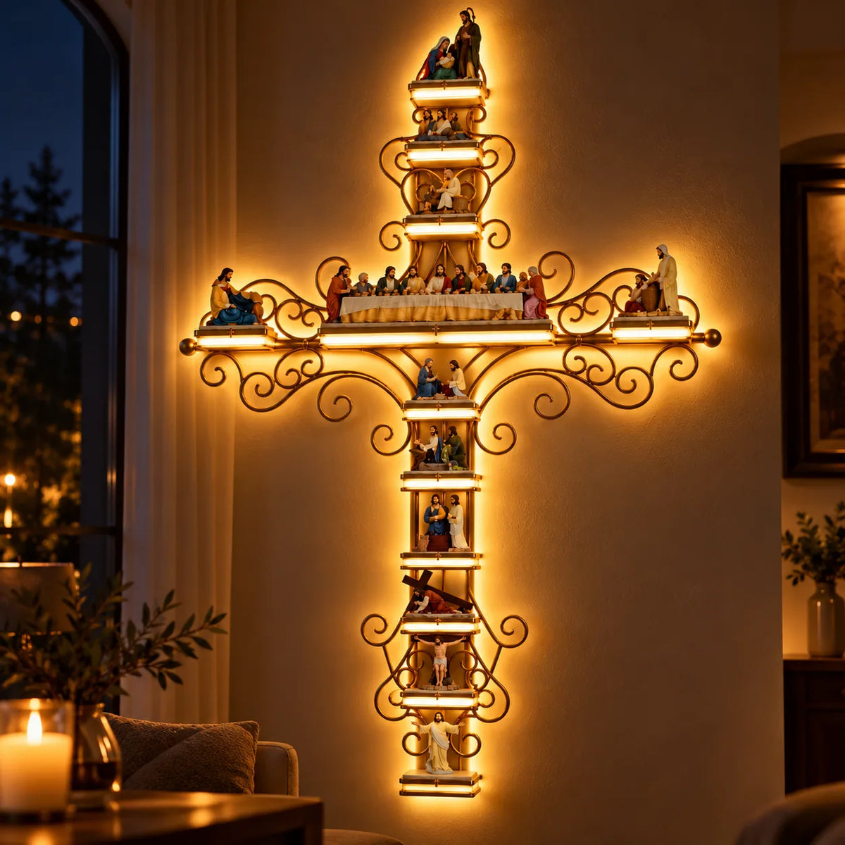 Illuminated Biblical Scene Wall Cross