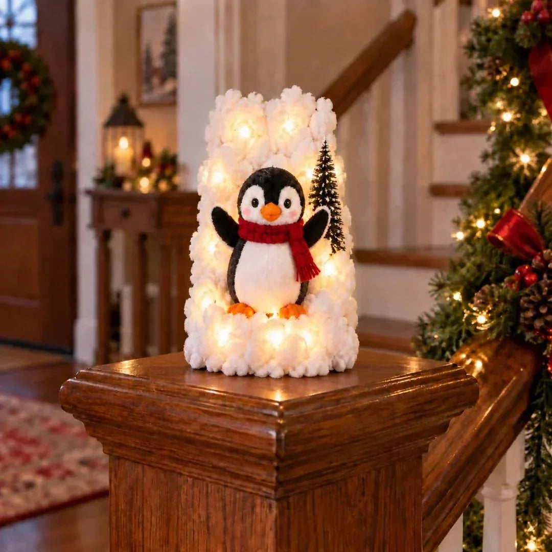 Penguin Faux Snow Staircase Garland
