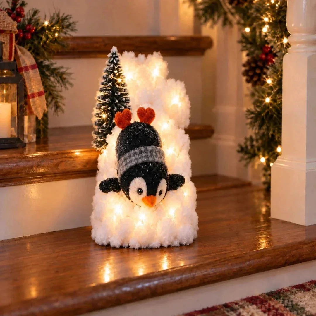 Penguin Faux Snow Staircase Garland