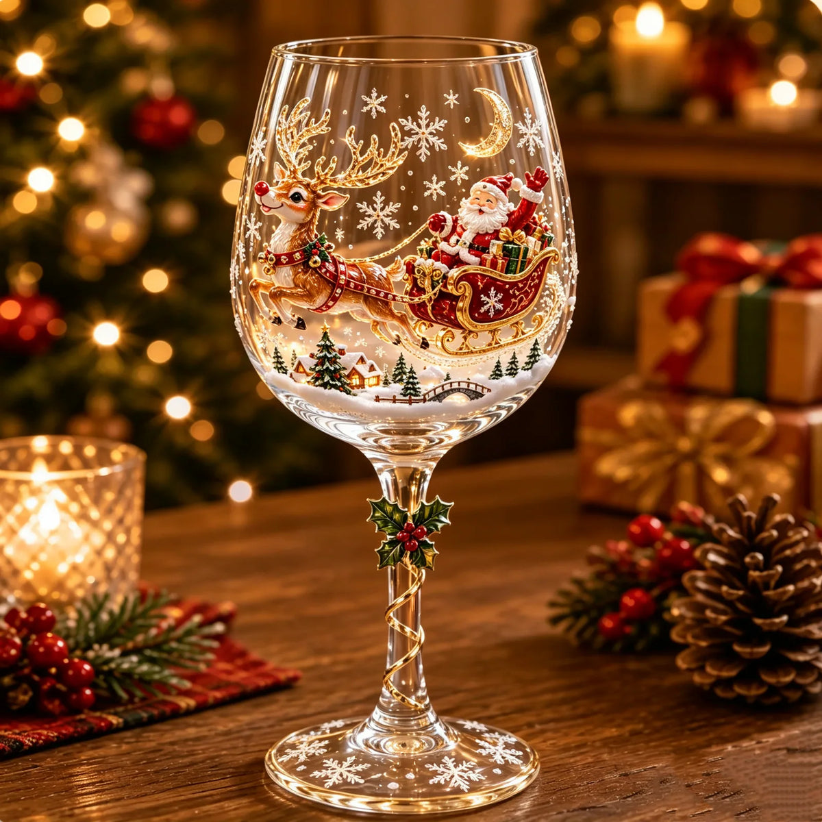Holiday Painted Wine Glass