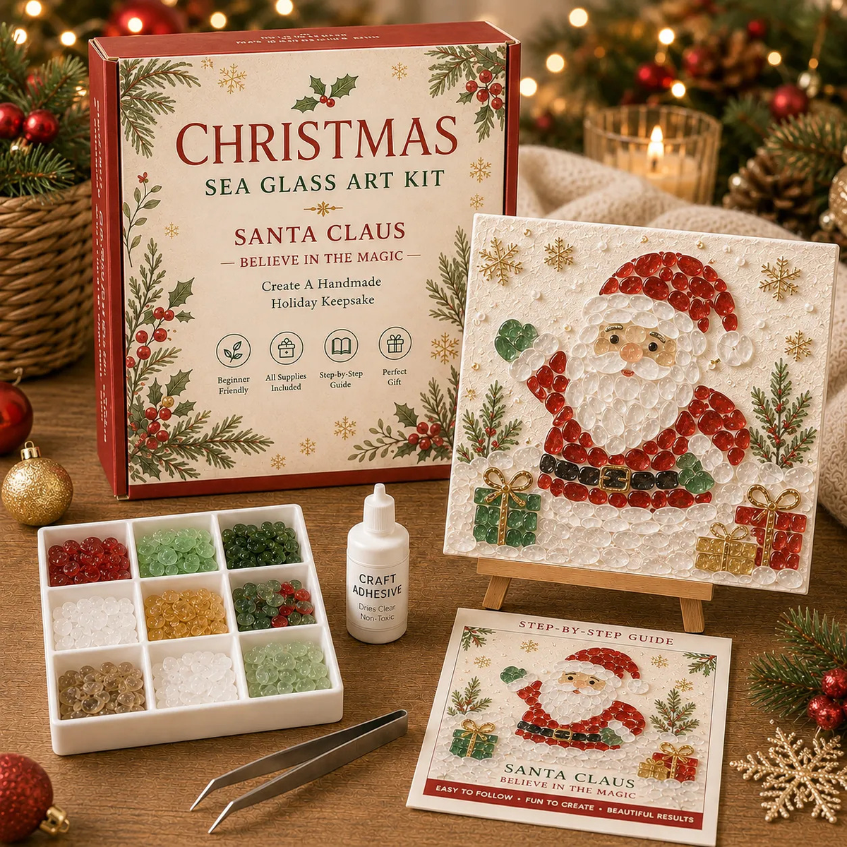 Poola Voidra 4 Pack 3D Christmas Gingerbread Man Sea Glass Art Kit - Easy Festive Craft Night