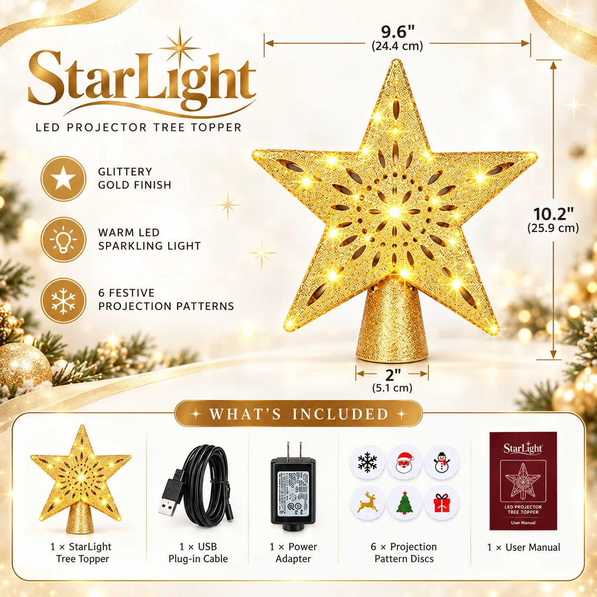 Rotating LED Star Tree Topper